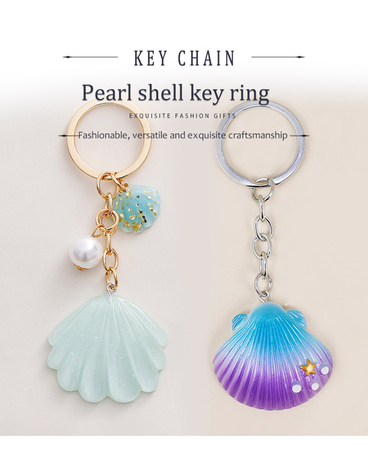 Brelok z akrylową masą perłową w kształcie muszli Cowrie - kolorowy wisiorek biżuteryjny na klucze, idealny na lato i plażę - Wianko - 1