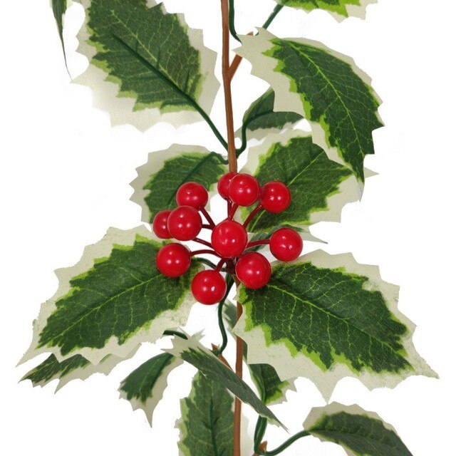 Sztuczna girlanda bożonarodzeniowa z winorośli liść ostrokrzewu Christmas Berry, 1.75m - Wianko - 2