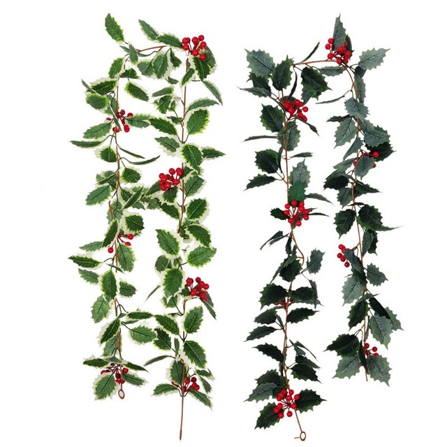 Sztuczna girlanda bożonarodzeniowa z winorośli liść ostrokrzewu Christmas Berry, 1.75m - Wianko - 3