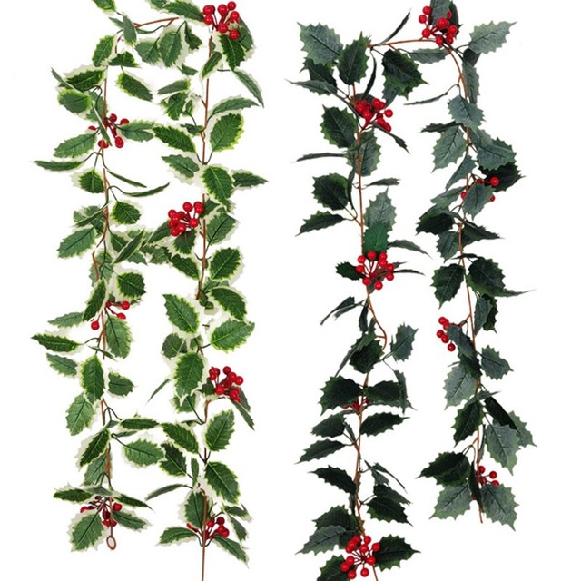 Sztuczna girlanda bożonarodzeniowa z winorośli liść ostrokrzewu Christmas Berry, 1.75m - Wianko - 4