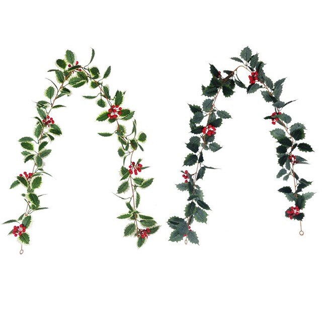 Sztuczna girlanda bożonarodzeniowa z winorośli liść ostrokrzewu Christmas Berry, 1.75m - Wianko - 6
