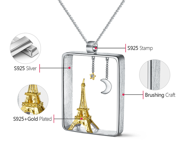 Wisiorek Wieża Eiffla z prawdziwego srebra 925, ręcznie robiony, delikatna biżuteria marki Lotus dla kobiet - Wianko - 12