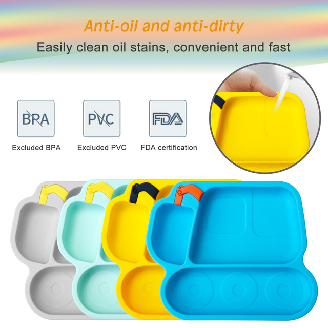 Silikonowy talerz dla dzieci - płyta serwisowa, samoczynne karmienie, BPA-free - Wianko - 2