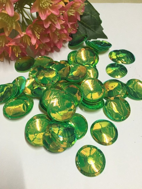 200 sztuk duże okrągłe cekiny 20mm zielone, kubek PCV z 2 otworami - dekoracje odzieży handmade - Wianko - 1
