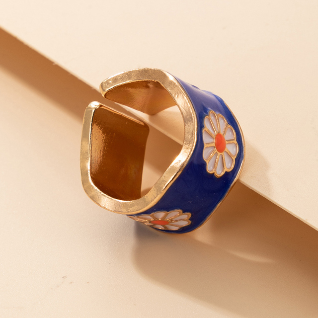 Nowoczesny pierścionek ze stokrotkami - kolorowy motyw z olejnym wykończeniem - Wianko - 7