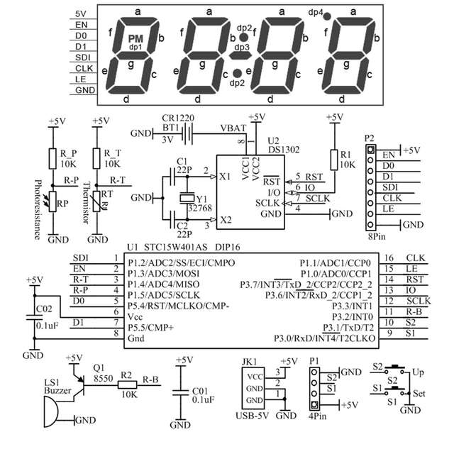 Zestaw DIY zegar elektroniczny LED 4-cyfrowy 5V w formie tuby, multikolorowy, przezroczysty futerał, 12/24-godzinny wyświetlacz plastikowy - Wianko - 6