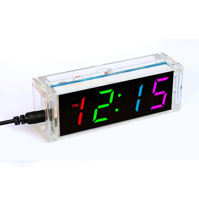 Zestaw DIY zegar elektroniczny LED 4-cyfrowy 5V w formie tuby, multikolorowy, przezroczysty futerał, 12/24-godzinny wyświetlacz plastikowy - Wianko - 2