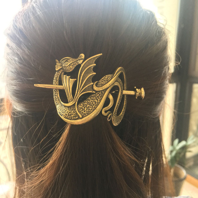 Ręcznie wykonane wsuwki do włosów Mother of Dragons Hair Stick 2021 z motywem smoków - oryginalne akcesoria inspirowane Daenerys Targaryen i biżuterią vintage - Wianko - 5