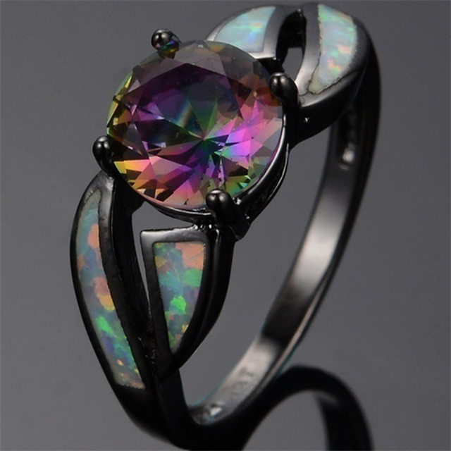 Kolorowy pierścień ślubny z różowym złotem i kryształami tęczowego odcienia dla kobiet - Wianko - 6