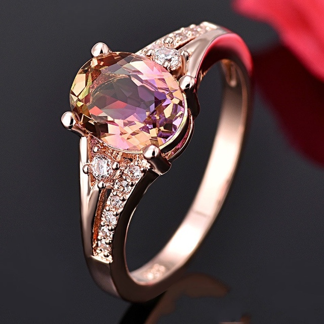 Kolorowy pierścień ślubny z różowym złotem i kryształami tęczowego odcienia dla kobiet - Wianko - 3
