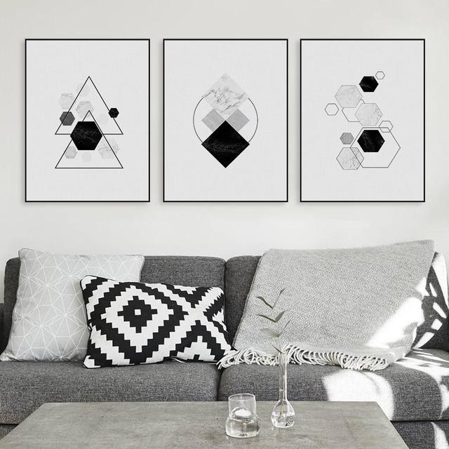 Obraz na płótnie - Czarno-biały abstrakcyjny marmurowy plakat geometryczny w stylu skandynawskim do salonu i dekoracji wnętrz - Wianko - 2