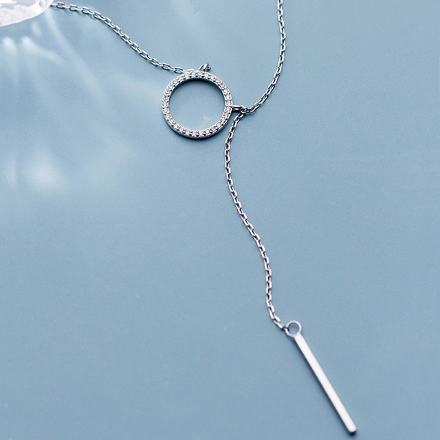 Długi naszyjnik z wisiorkiem w kształcie okręgu z cyrkoniami, wykonany ze srebra próby 925 - Wianko - 12