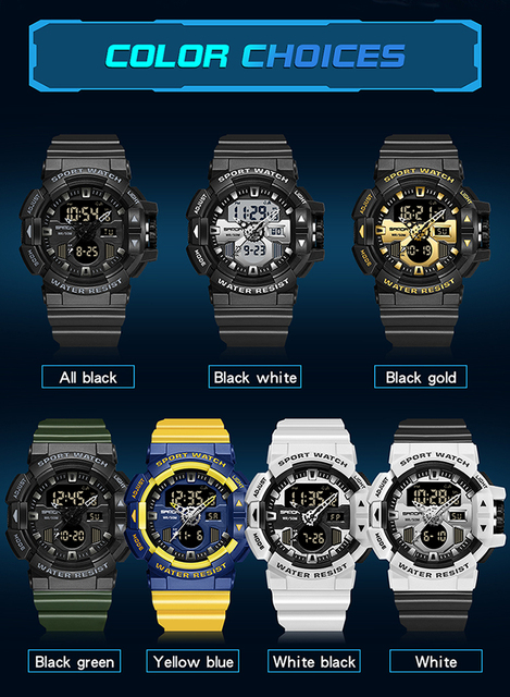 SANDA Nowy zegarek męski kwarcowy cyfrowy, wojskowy, wodoodporny - Wianko - 8