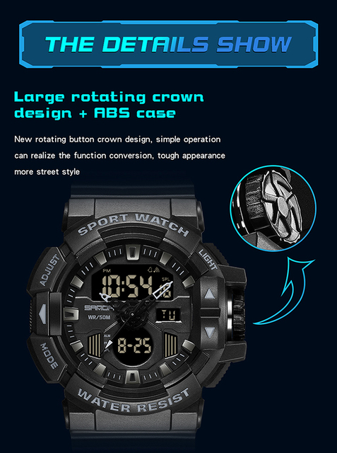SANDA Nowy zegarek męski kwarcowy cyfrowy, wojskowy, wodoodporny - Wianko - 19