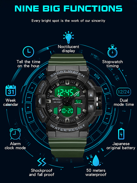 SANDA Nowy zegarek męski kwarcowy cyfrowy, wojskowy, wodoodporny - Wianko - 2