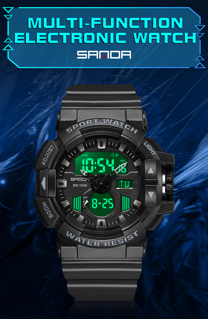 SANDA Nowy zegarek męski kwarcowy cyfrowy, wojskowy, wodoodporny - Wianko - 1