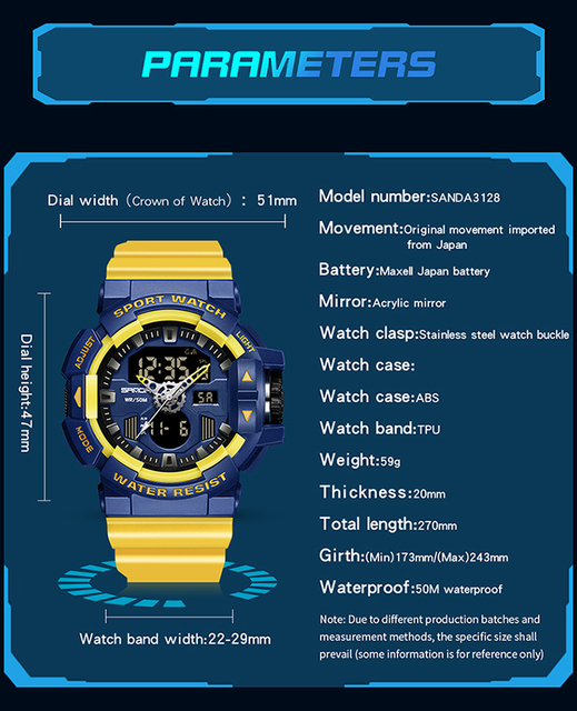 SANDA Nowy zegarek męski kwarcowy cyfrowy, wojskowy, wodoodporny - Wianko - 9