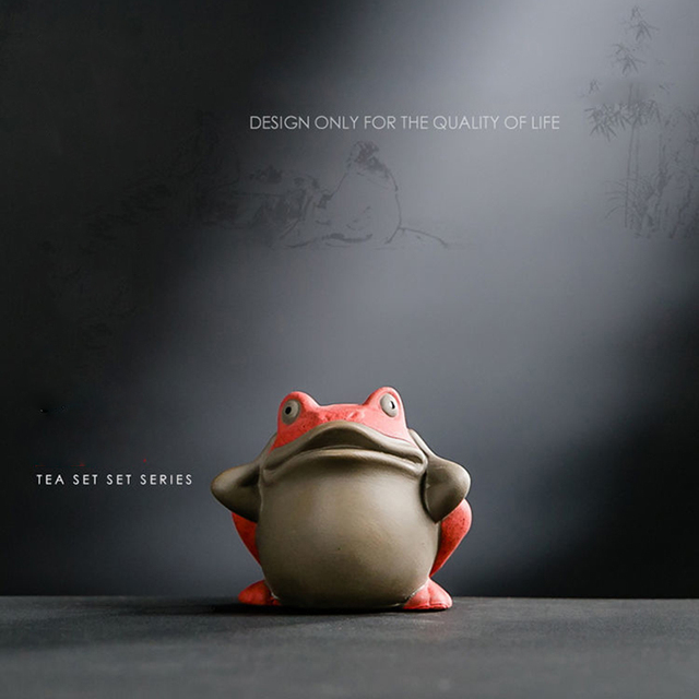 Mała figurka ceramicznej żaby do dekoracji i picia herbaty, malowana w kolorze purpury, idealna jako akcesorium herbaciarni - Trzy Nos+ - Wianko - 8