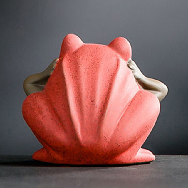 Mała figurka ceramicznej żaby do dekoracji i picia herbaty, malowana w kolorze purpury, idealna jako akcesorium herbaciarni - Trzy Nos+ - Wianko - 9