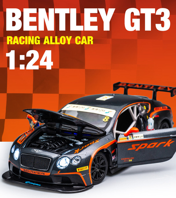 Bentley Continental GT3 Le Mans - model odlewany, zabawkowy samochód wyścigowy, skala 1:24 z wysokimi, lekkimi, wolnoobrotowymi kołami - Wianko - 1