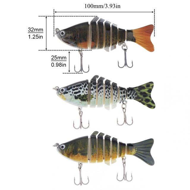 Zestaw 3 przynęt 7 segmentów dla wędkarzy - 10cm, 15.5g, wobler, crankbait, twarda sztuczna przynęta - Wianko - 5