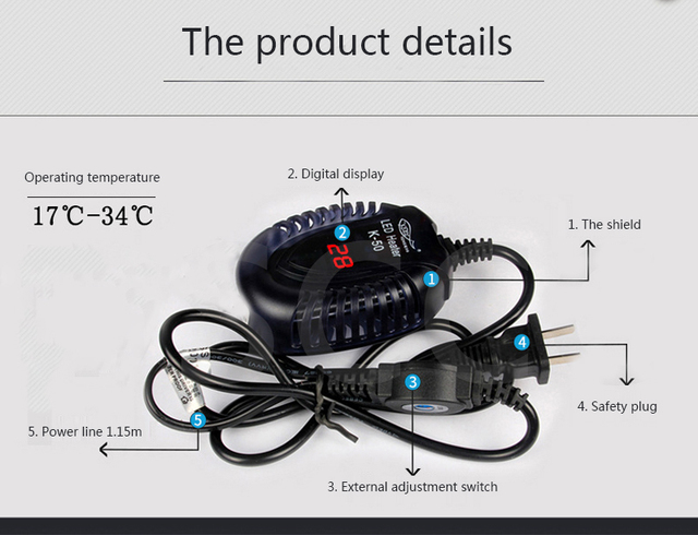 Podgrzewacz akwarium elektryczny z cyfrowym regulatorem temperatury, moc 25-100W - Wianko - 18