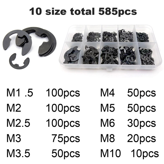 Zestaw 585 podkładek czarnych M1.5 ~ 10mm stalowych zewnętrznych E klip Snap Circlip - Wianko - 4