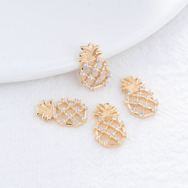 Wisiorek ananas z cyrkoniami ze złotym platerem 14K, 9x14mm, do tworzenia biżuterii DIY - Wianko - 4