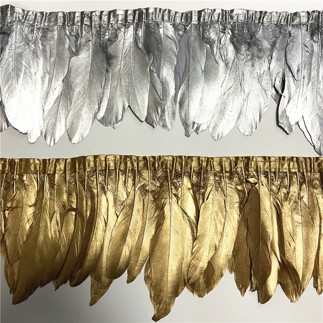 2 metry złoto-srebro zanurzone gęsie pióro do dekoracji - taśma wykończeniowa z frędzlami - Wianko - 17