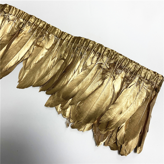 2 metry złoto-srebro zanurzone gęsie pióro do dekoracji - taśma wykończeniowa z frędzlami - Wianko - 19