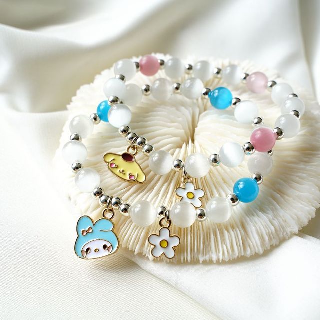 Bransoletka z białymi koralikami 8mm i kamieniem księżycowym, zdobiona kocim okiem - biżuteria dla kobiet - Wianko - 5