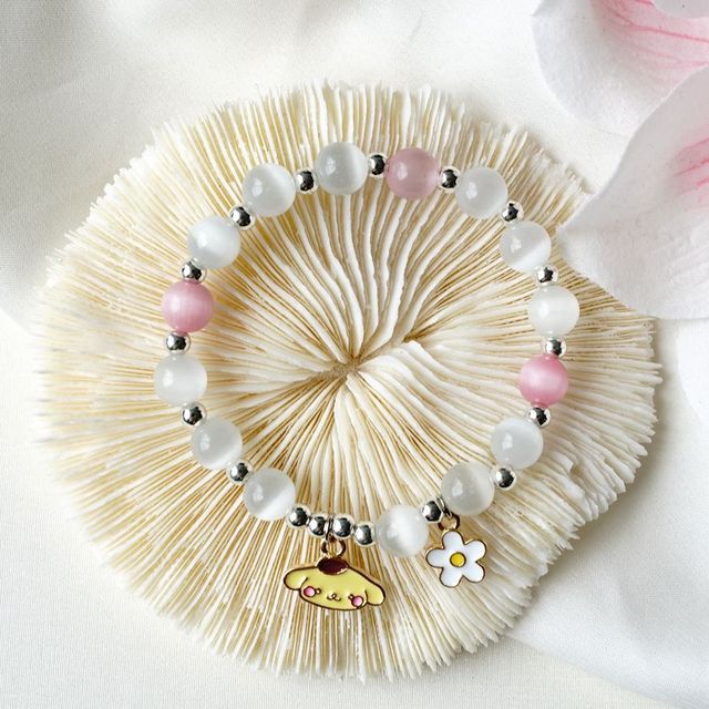 Bransoletka z białymi koralikami 8mm i kamieniem księżycowym, zdobiona kocim okiem - biżuteria dla kobiet - Wianko - 6