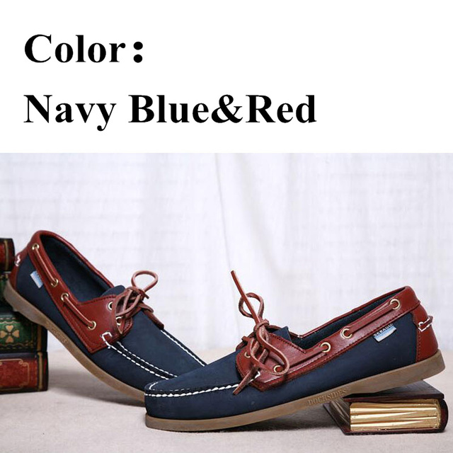 Męskie oryginalne buty nubukowe łodzi mokasyny granatowe, skórzane - Wianko - 29