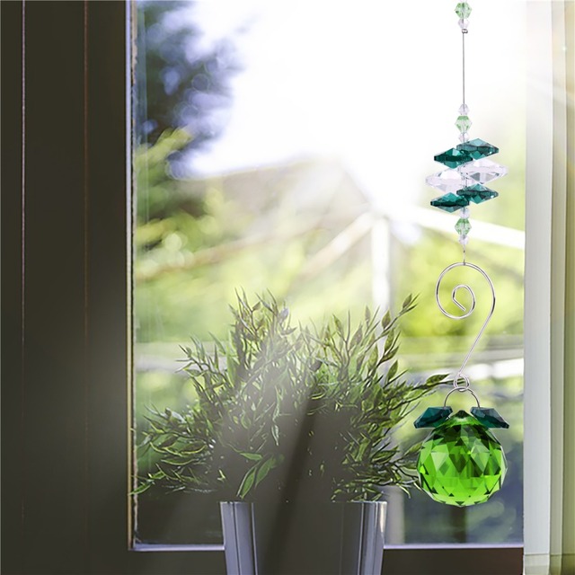 Kryształowa kula o średnicy 30mm, twórca tęczy, wiszący ornament do okna, dekoracja ogrodowa, zielona - Wianko - 8