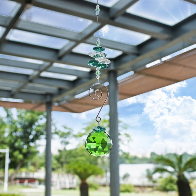 Kryształowa kula o średnicy 30mm, twórca tęczy, wiszący ornament do okna, dekoracja ogrodowa, zielona - Wianko - 5