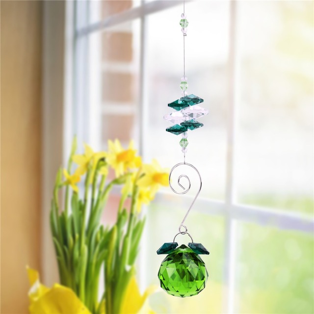 Kryształowa kula o średnicy 30mm, twórca tęczy, wiszący ornament do okna, dekoracja ogrodowa, zielona - Wianko - 7