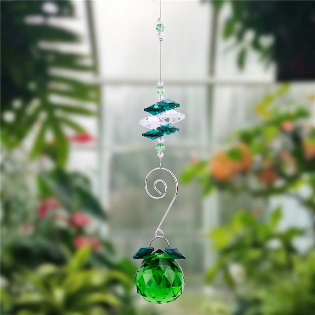 Kryształowa kula o średnicy 30mm, twórca tęczy, wiszący ornament do okna, dekoracja ogrodowa, zielona - Wianko - 6