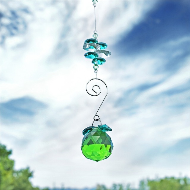 Kryształowa kula o średnicy 30mm, twórca tęczy, wiszący ornament do okna, dekoracja ogrodowa, zielona - Wianko - 4