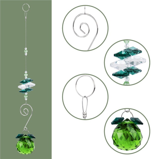 Kryształowa kula o średnicy 30mm, twórca tęczy, wiszący ornament do okna, dekoracja ogrodowa, zielona - Wianko - 9