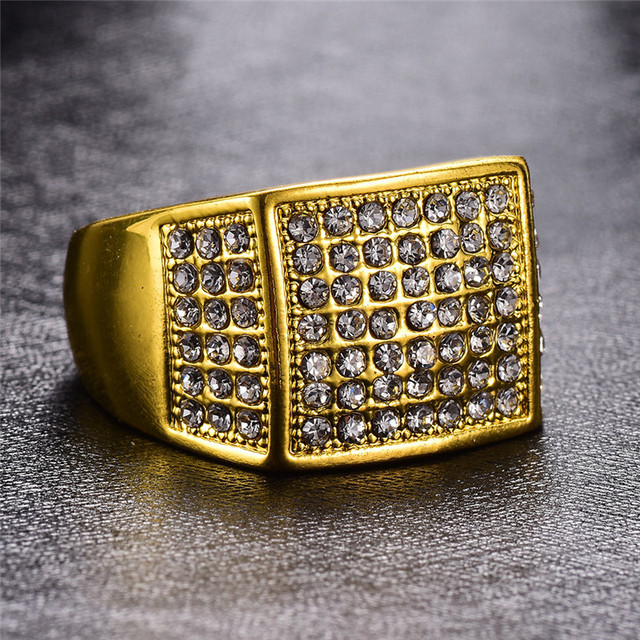Duży pierścień Bling z cyrkoniami, złota biżuteria Hip-Hop - Wianko - 4