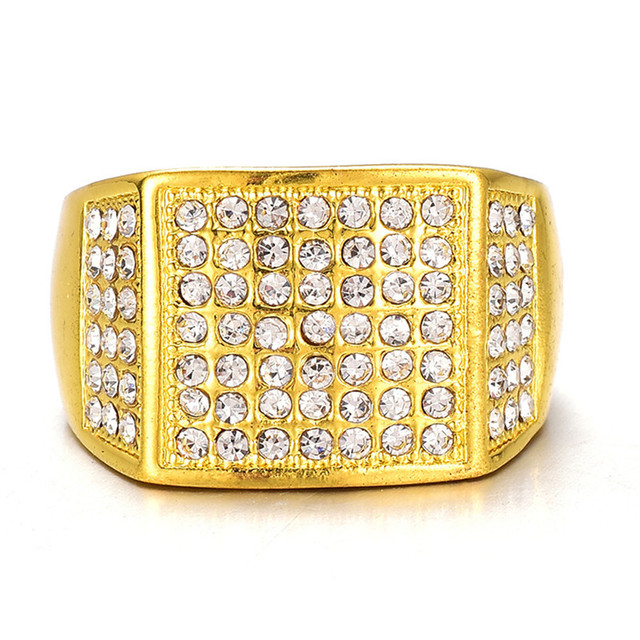 Duży pierścień Bling z cyrkoniami, złota biżuteria Hip-Hop - Wianko - 2