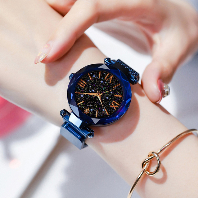 Zegarek damski z magnesową klamrą w siatce z diamentowym wzorem na tarczy - moda gwiaździste niebo - Wianko - 10