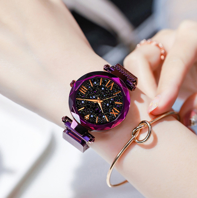 Zegarek damski z magnesową klamrą w siatce z diamentowym wzorem na tarczy - moda gwiaździste niebo - Wianko - 11
