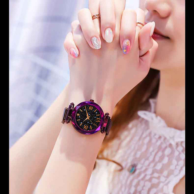 Zegarek damski z magnesową klamrą w siatce z diamentowym wzorem na tarczy - moda gwiaździste niebo - Wianko - 12
