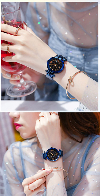 Zegarek damski z magnesową klamrą w siatce z diamentowym wzorem na tarczy - moda gwiaździste niebo - Wianko - 4