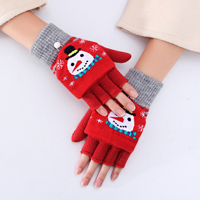 Rękawiczki damskie pół palca z wzorem Świętego Mikołaja | Jesień/Zima | Bożonarodzeniowe | Dzianina | Wiszące Ozdoby - Wianko - 8