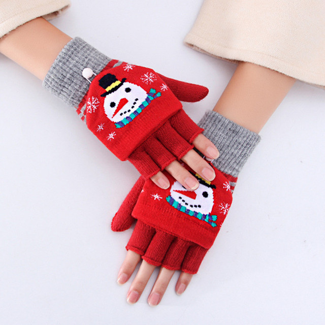 Rękawiczki damskie pół palca z wzorem Świętego Mikołaja | Jesień/Zima | Bożonarodzeniowe | Dzianina | Wiszące Ozdoby - Wianko - 6