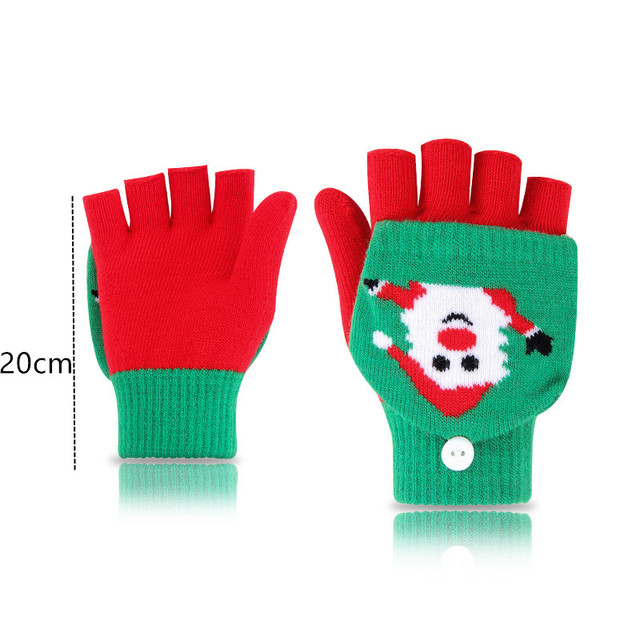 Rękawiczki damskie pół palca z wzorem Świętego Mikołaja | Jesień/Zima | Bożonarodzeniowe | Dzianina | Wiszące Ozdoby - Wianko - 1