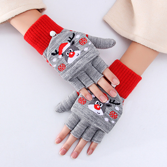 Rękawiczki damskie pół palca z wzorem Świętego Mikołaja | Jesień/Zima | Bożonarodzeniowe | Dzianina | Wiszące Ozdoby - Wianko - 5