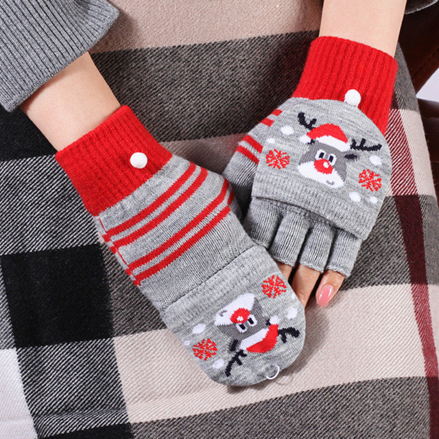 Rękawiczki damskie pół palca z wzorem Świętego Mikołaja | Jesień/Zima | Bożonarodzeniowe | Dzianina | Wiszące Ozdoby - Wianko - 2